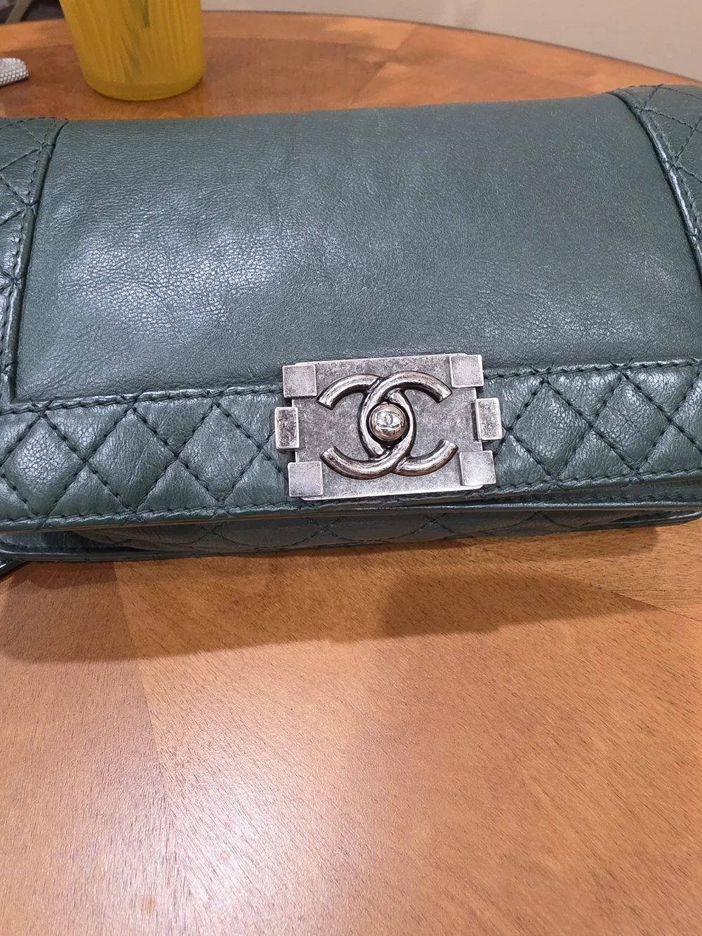 Chanel Boy Rare Green Quilted Lambskin Chain Shoulder Bag